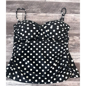 Catalina Swim Tankini Top Womens M Black White Polka Dot Resort‎ Cruise Beach